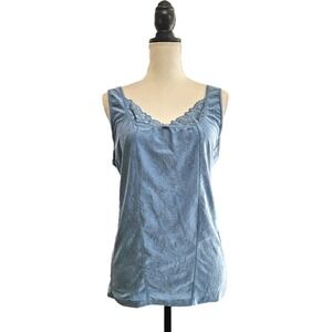 Silvery Blue Lace Trim Floral Embroidered Tank Top Size 3X Romantic Coquette